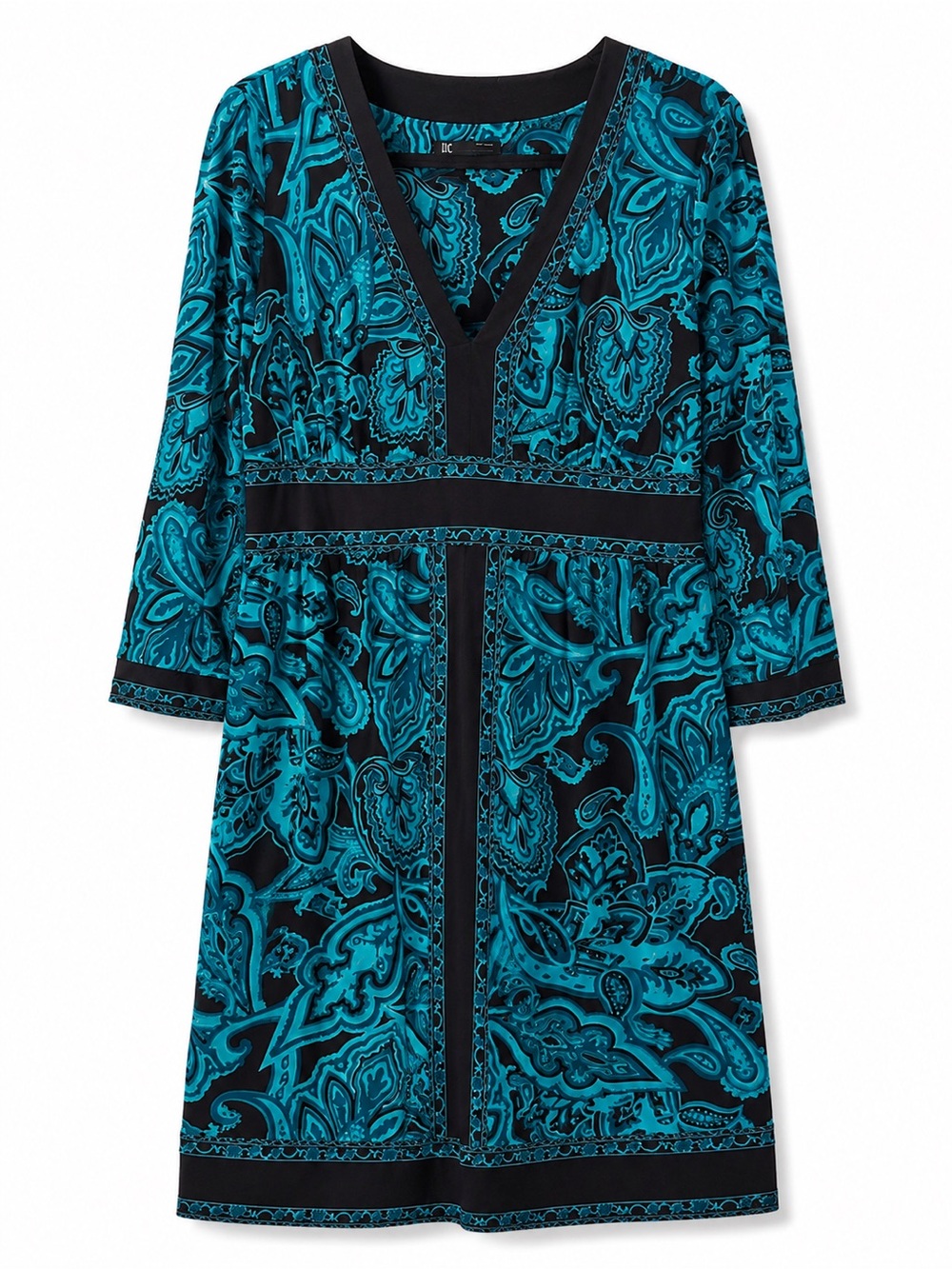 INC International Concepts Teal Black Paisley V-Neck Dress XL